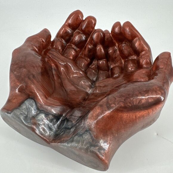 Bowl Resin Hands Copper Red Jewelry Holder Nightstand Container 1980s 6” x5.75” - Picture 1 of 15
